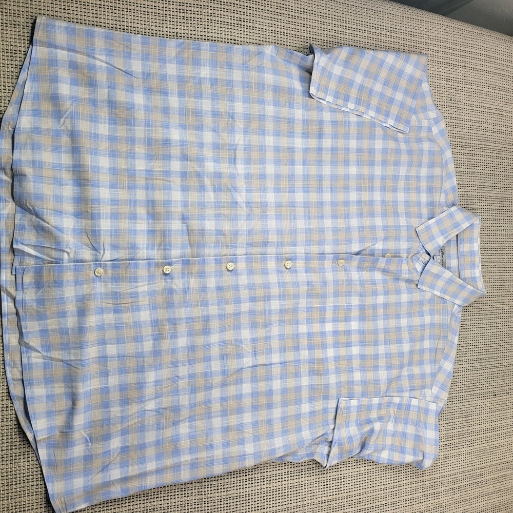 Peter Millar Shirt Mens‎ XL Blue Check Short Sleeve Button Front Casual